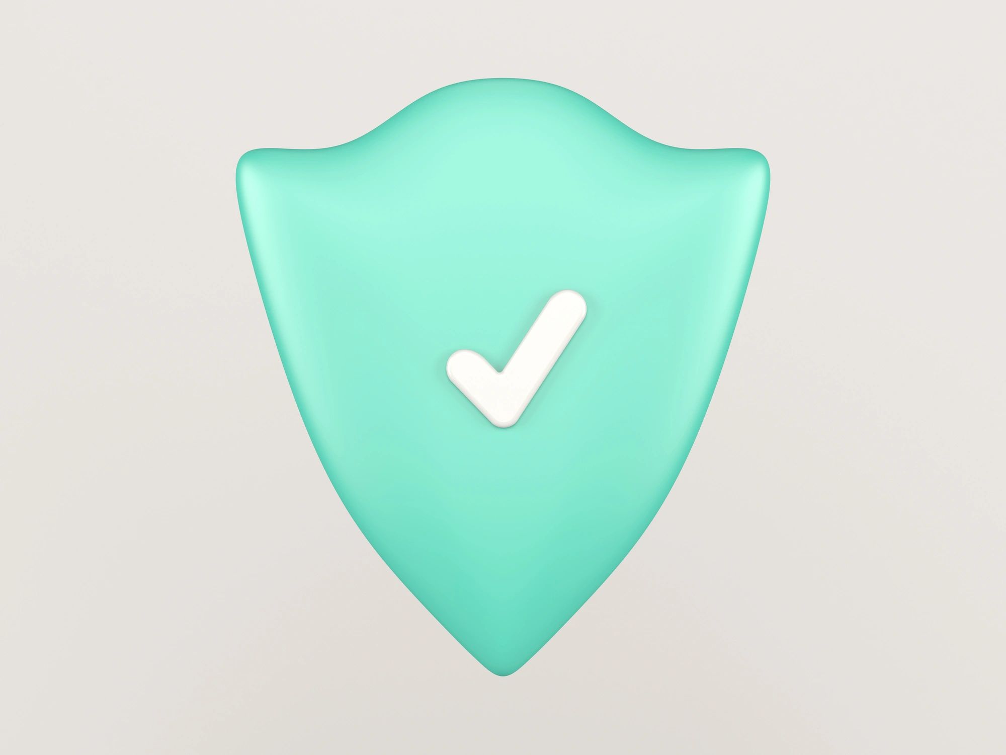 A mint green shield with a white checkmark symbolizing security.