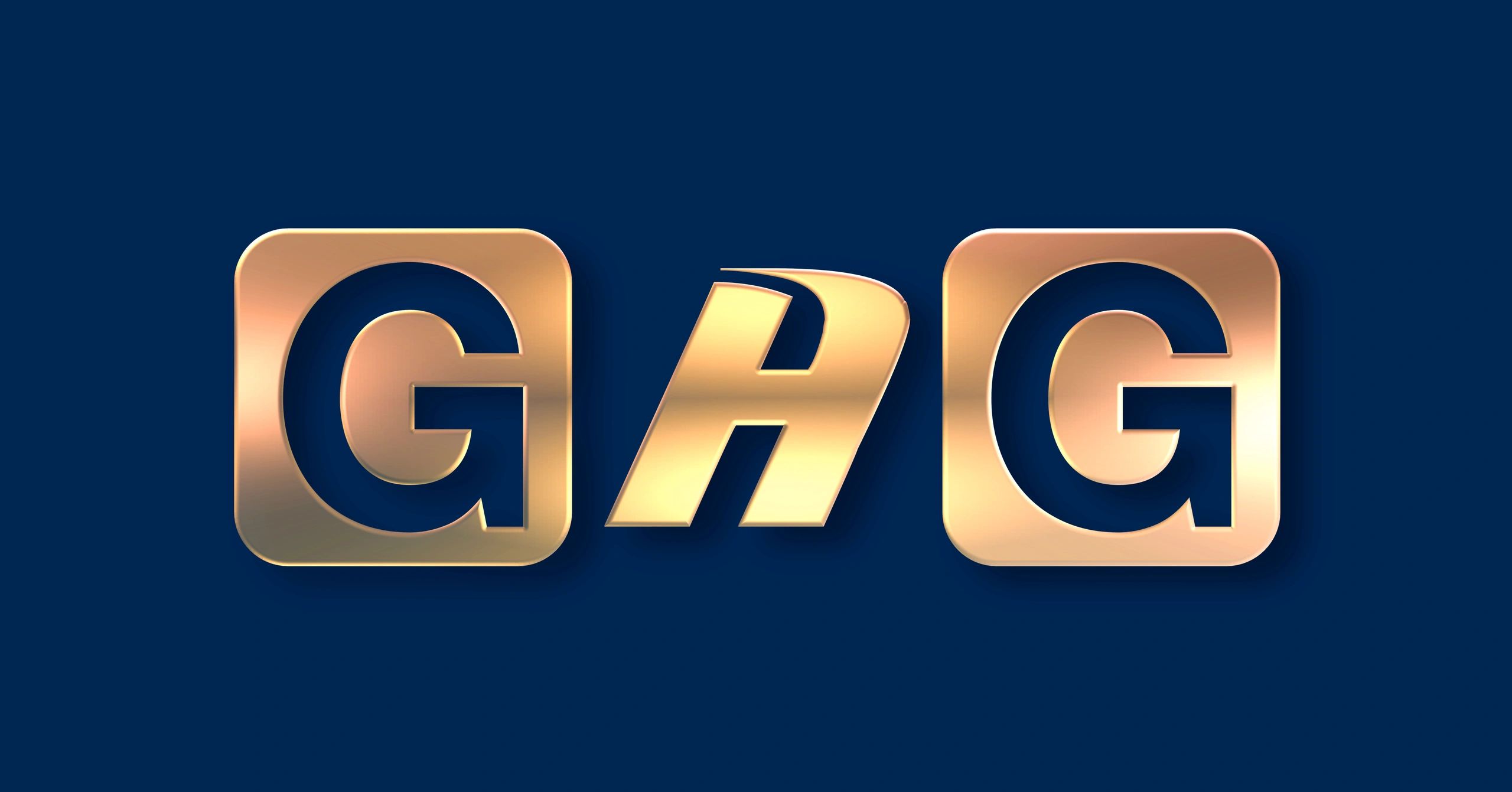 Stylized gold letters 'G H G' on a dark blue background.
